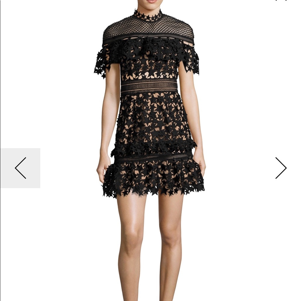 Self Portrait Yoke Frill Star Mini Dress Black
